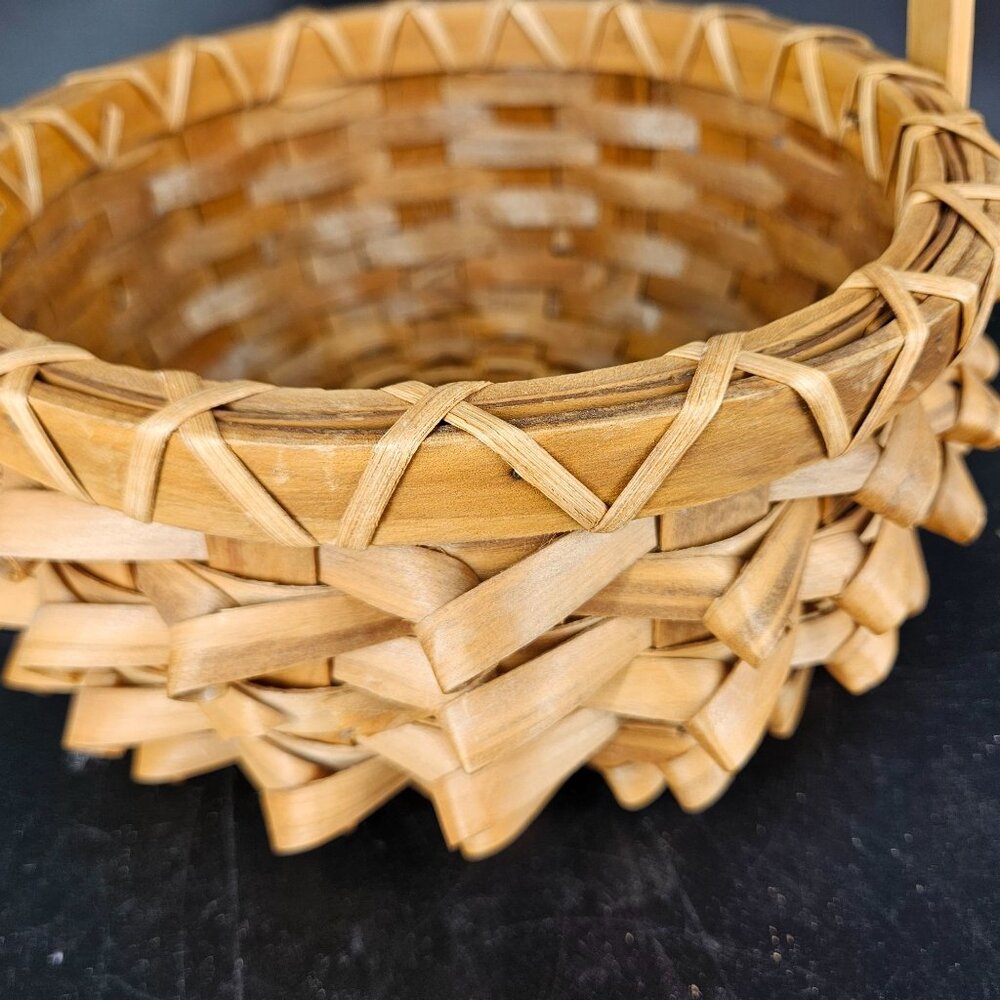 Vintage Porcupine Curls Pokey Round Wicker Basket with Handle Woven Carrier 9" - Picture 6 of 10